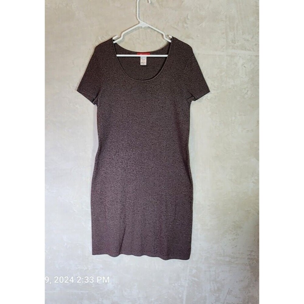 AK Ann Klein Brown Stretch Bodycon Dress Size Large Round Neck Cap Sleeve Knit